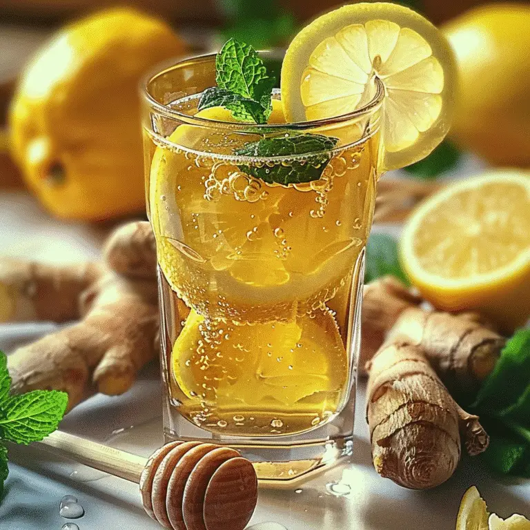 Brazilian Mounjaro Recipe – A tropical detox drink in a clear cup with lime, mint, and yerba mate.
