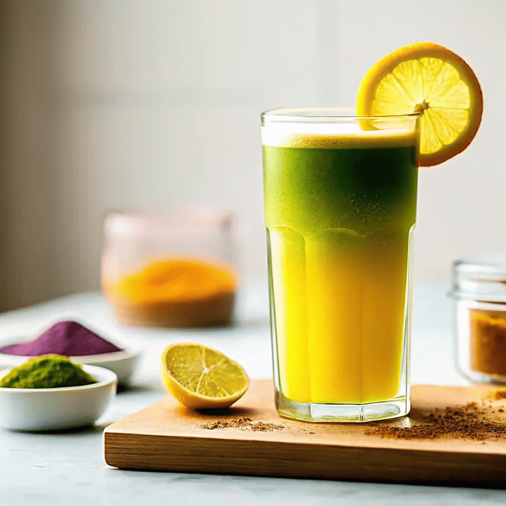 Natural Mounjaro Recipe for Weight Loss – Ingredients on a tray: ACV, lemon slices, ginger root, and honey.