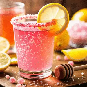 Pink Salt Weight Loss Recipe – Flat lay with ingredients: pink salt, warm water, ginger, and honey.