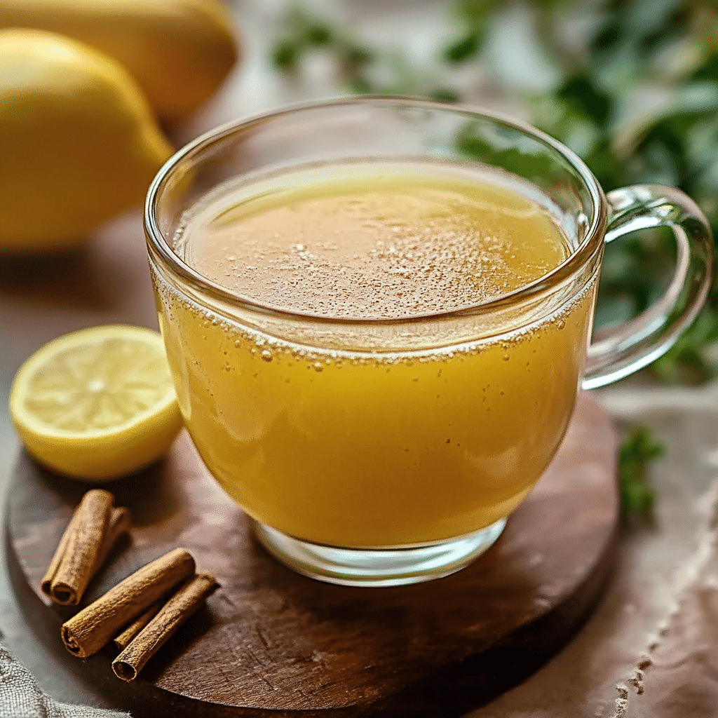 Natural Zepbound Recipe – Detox drink with apple cider vinegar, lemon, and ginger in a clear glass.