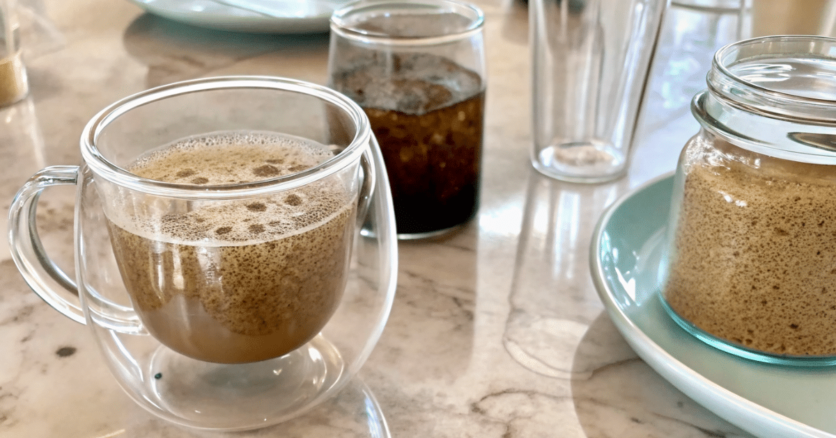 Bariatric Seed Trick – Small glass jar of mixed seeds labeled for bariatric support on a wooden table.