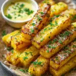 Golden, crispy fries made from Trader Joe's Organic Polenta, garnished with herbs and Parmesan, served with marinara dipping sauce.