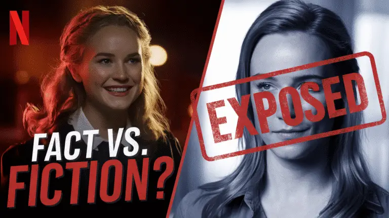 Belle Gibson Netflix fact vs fiction promotional image with exposed stamp.