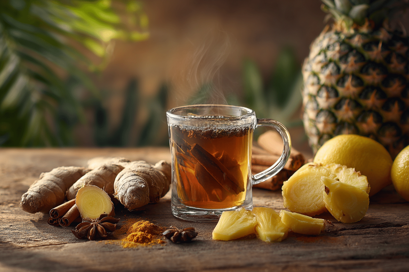Hero Image: “Steaming Costa Rican tea recipe for weight loss with ginger, turmeric, cinnamon, pineapple, and lemon-verbena
