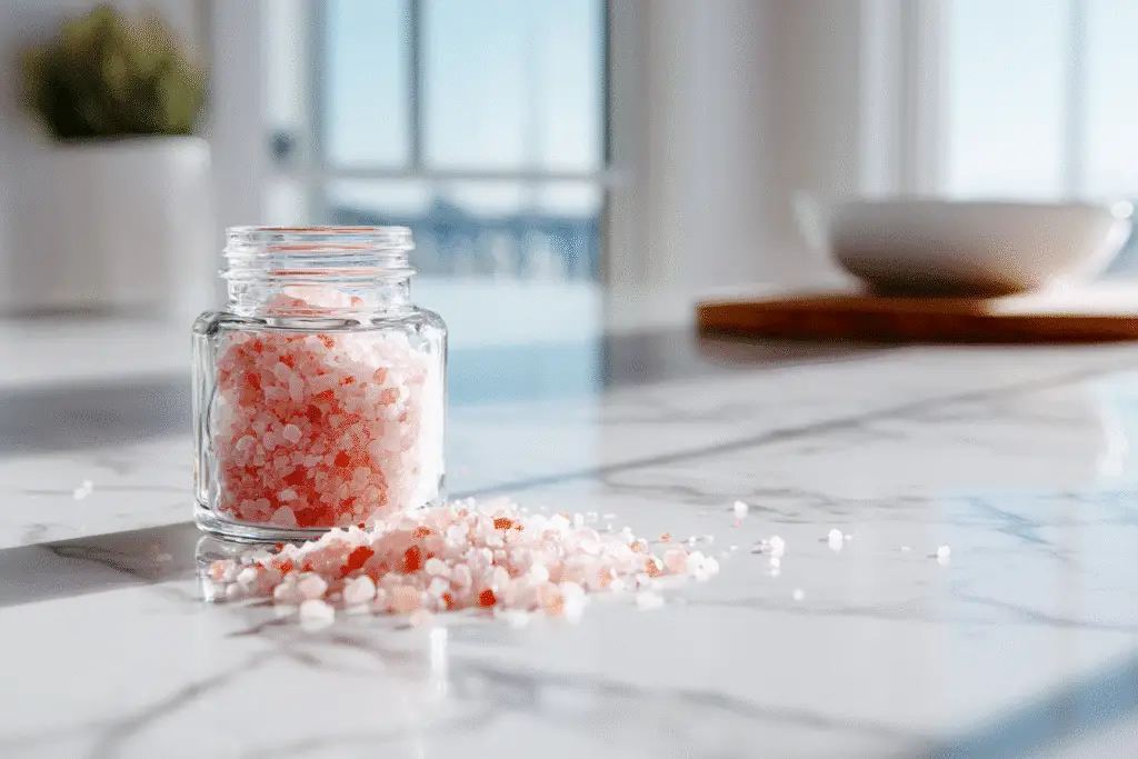 Strawberry salt sprinkled on vanilla ice cream