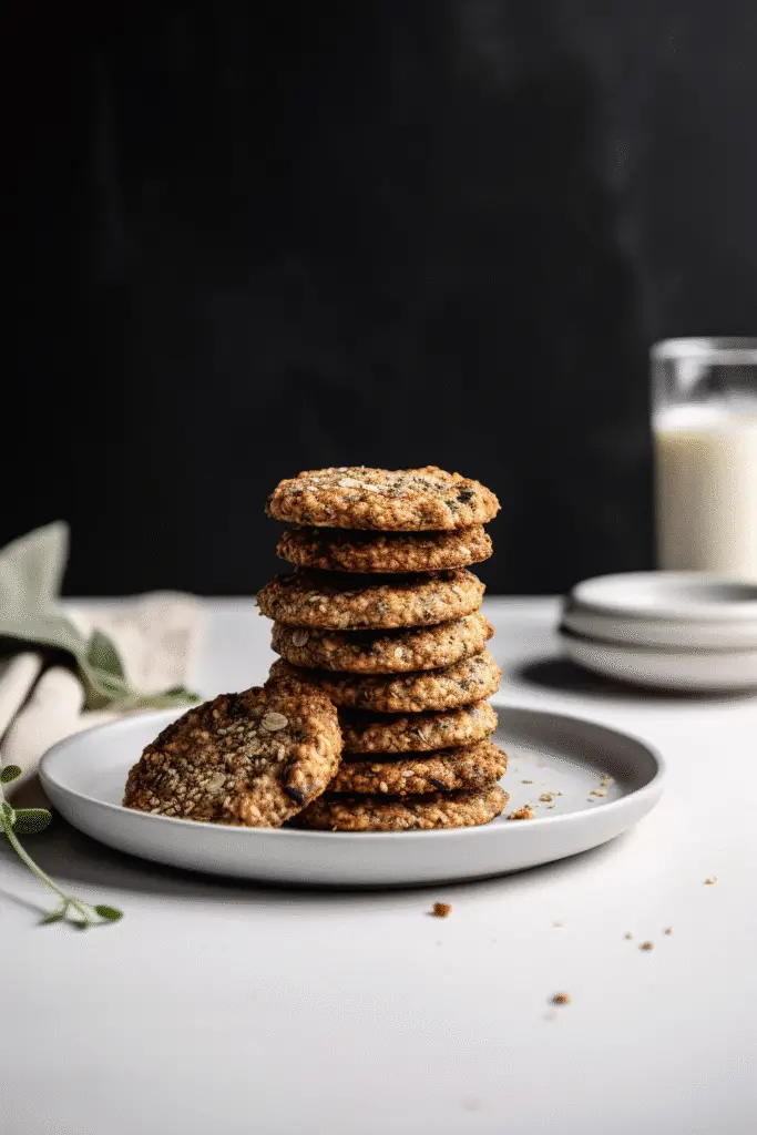 Hand holding seedy quinoa breakfast cookie with chocolate chips