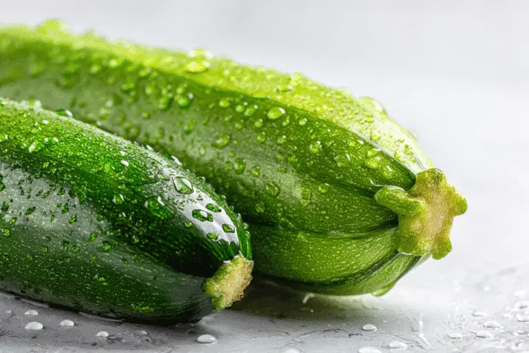 Close-up of fresh zucchini with water droplets, perfect for Zucchini vs Cucumber comparison.