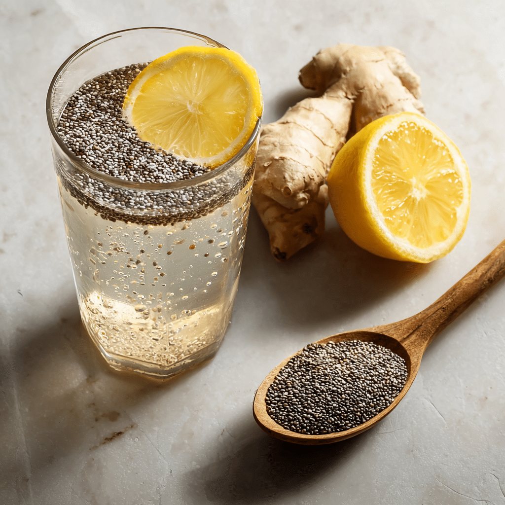 ingredients for ginger water with chia seeds