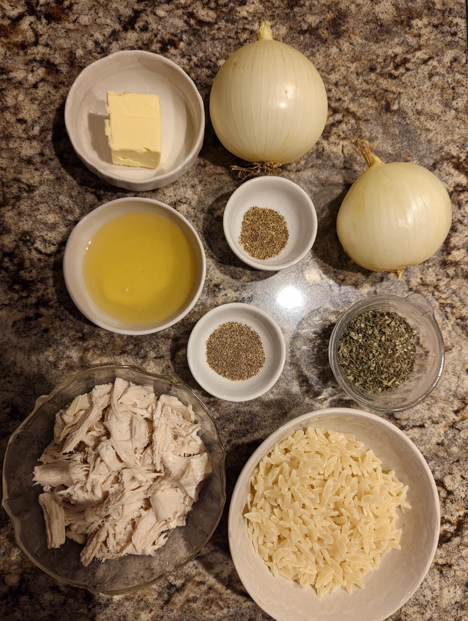 French Onion Chicken Orzo Casserole