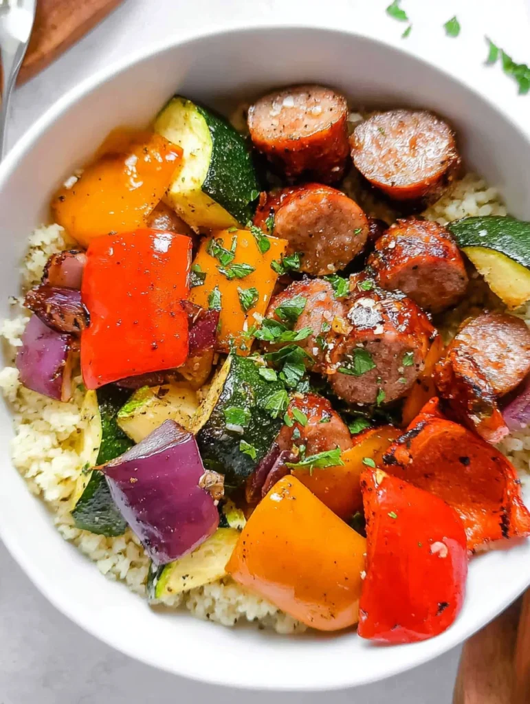 10 Minute Air Fryer Chicken Sausage and Veggies