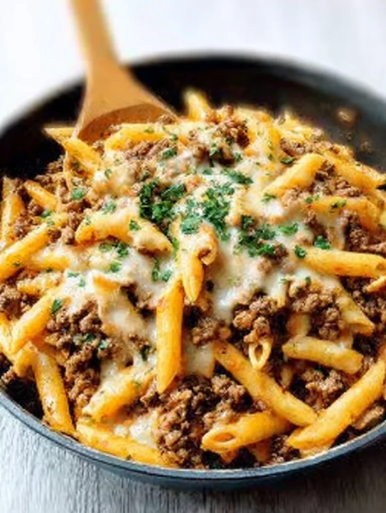Cheesy Ground Beef Pasta Skillet
