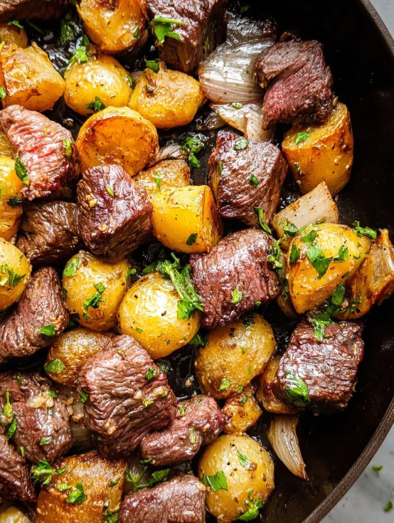 Garlic Butter Steak Bites and Potatoes