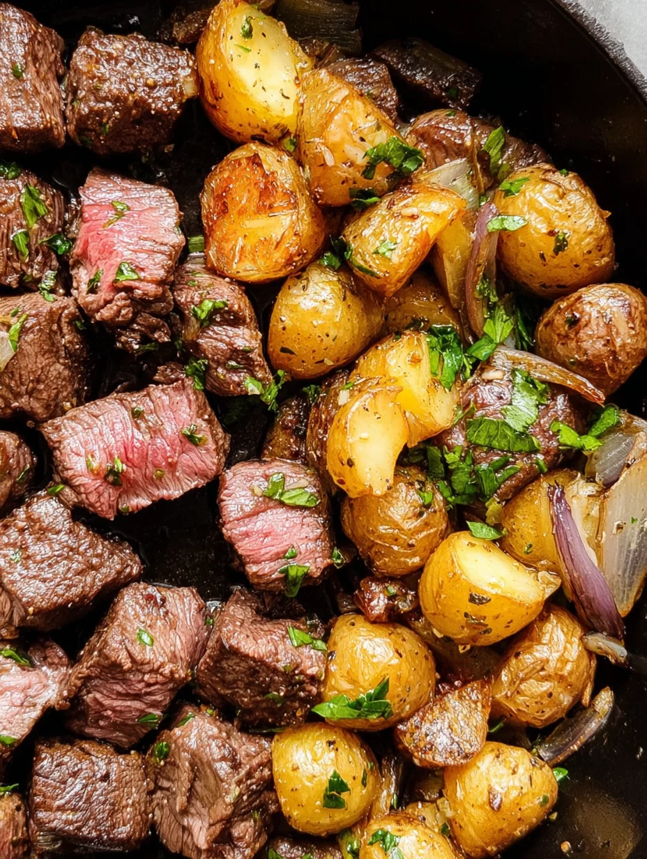 Garlic Butter Steak Bites and Potatoes