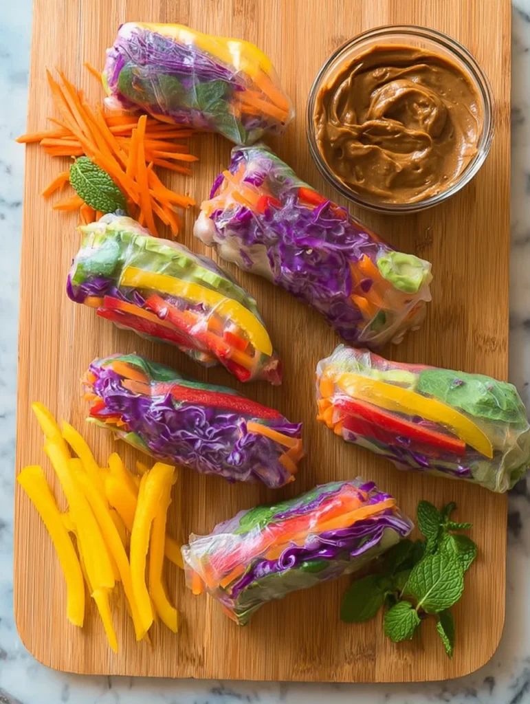 Rainbow Spring Rolls with Ginger Peanut Sauce