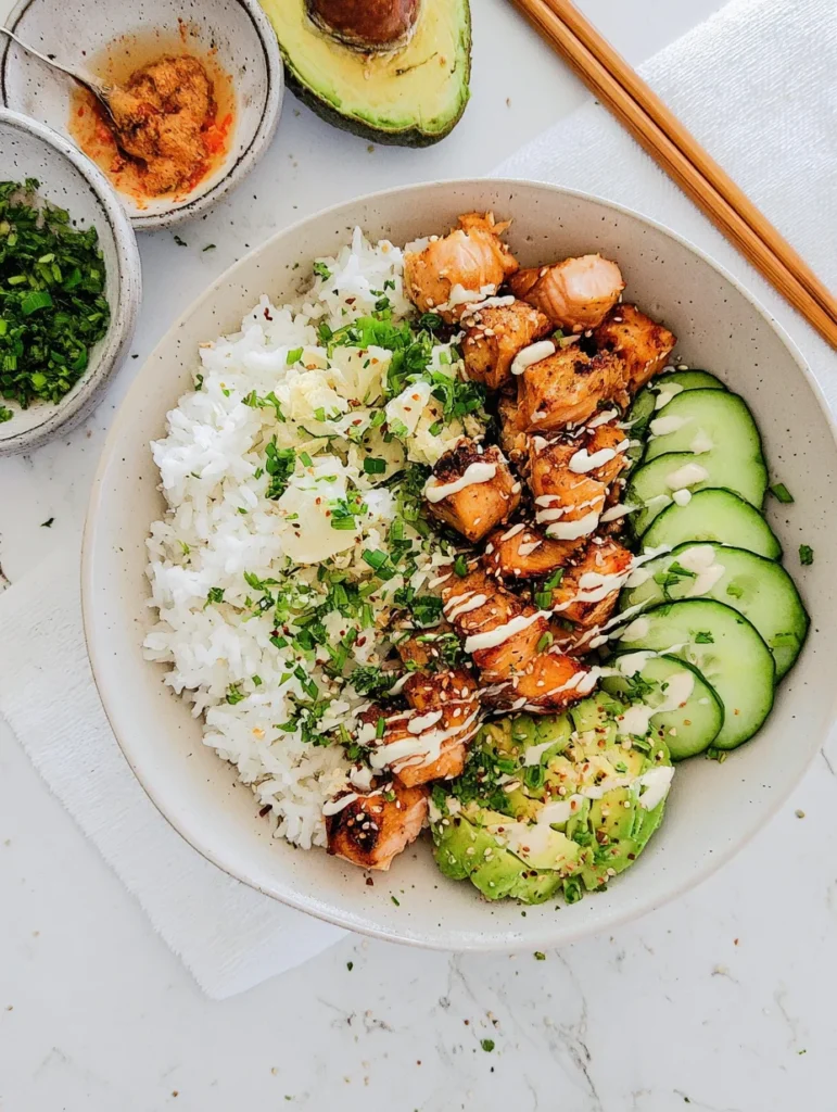 Spicy Salmon Bowls with Coconut Rice
