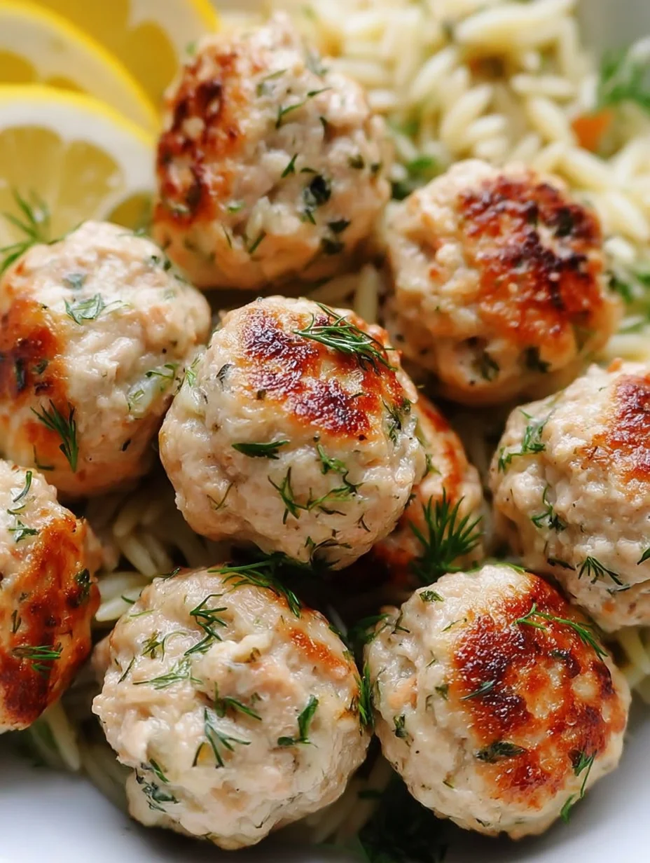 Greek Chicken Meatballs with Lemon Orzo