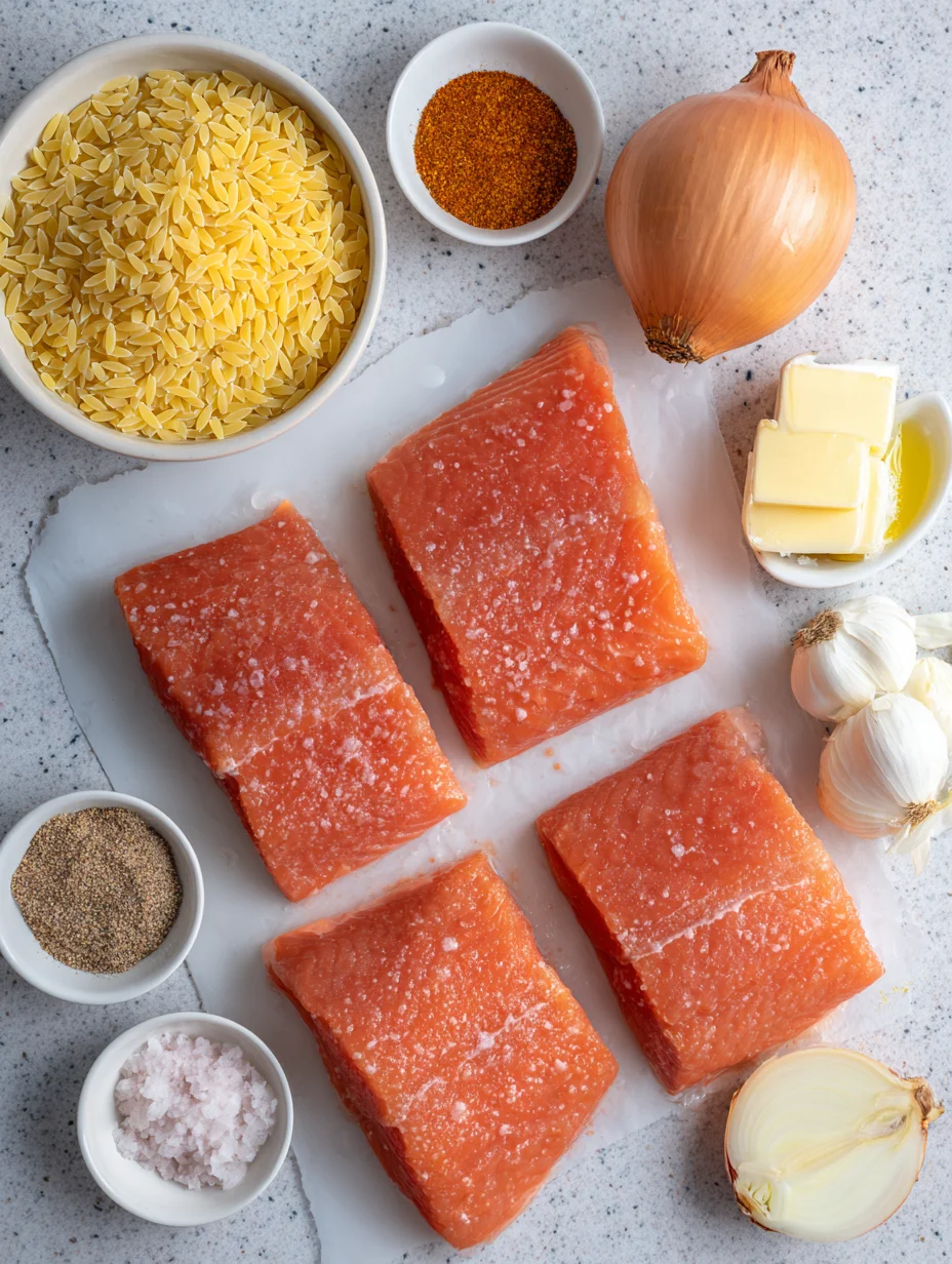 One Skillet Salmon with Lemon Orzo