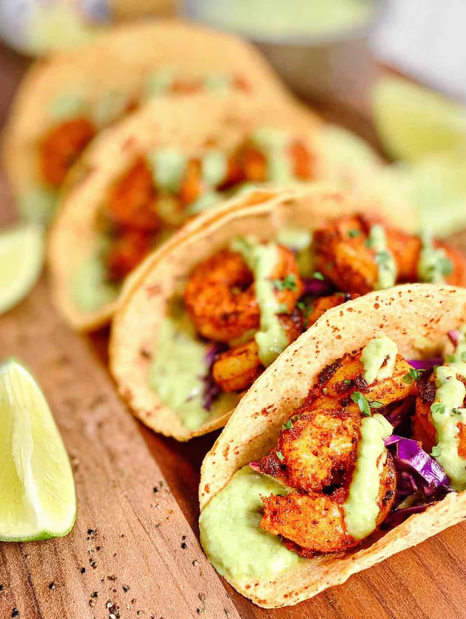 Spicy Shrimp Tacos with Avocado Crema