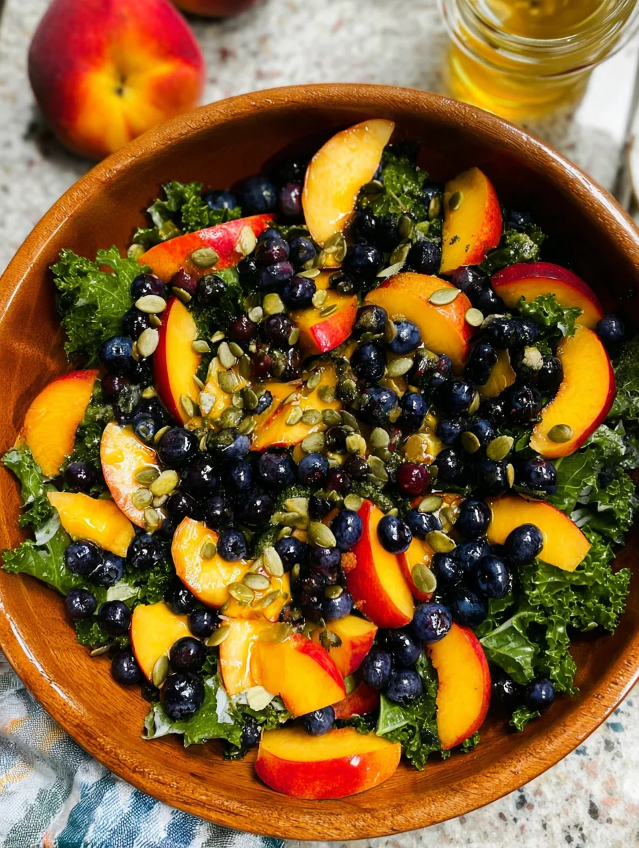 Summer Peach Blueberry Kale Salad