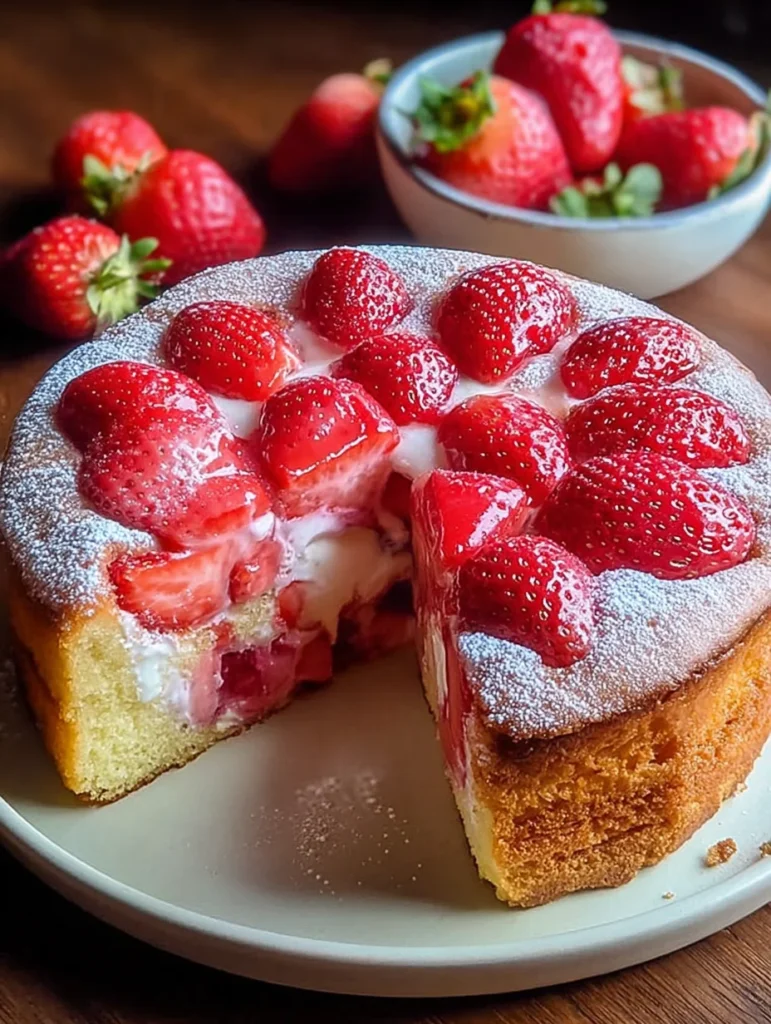 Easy Strawberry Cake with Strawberry Sauce